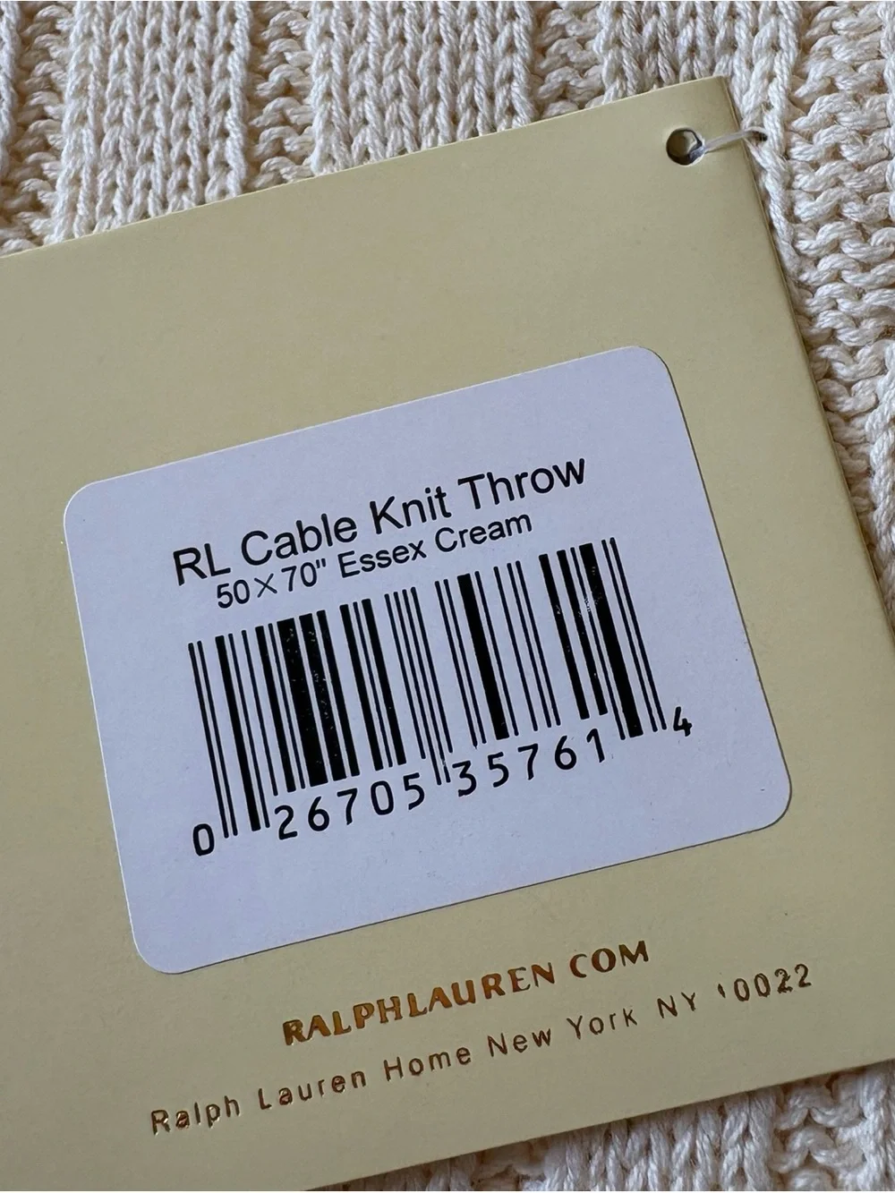 Ralph Lauren Cable Knit Throw Blanket 50x70 Essex Cream NEW in original box